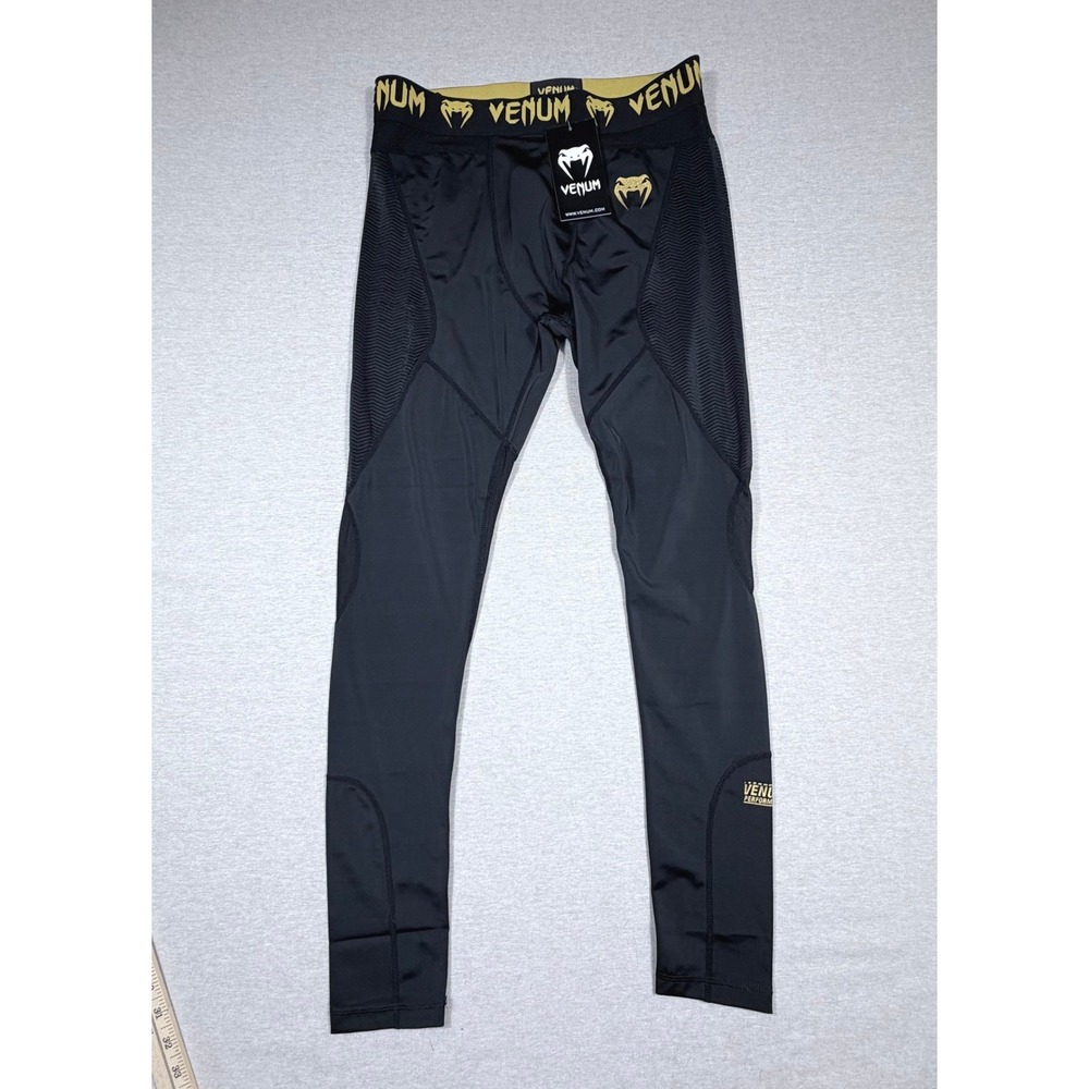 Venum G-Fit Spats Black Gold MMA UFC BJJ Compression Leggings Pant Large